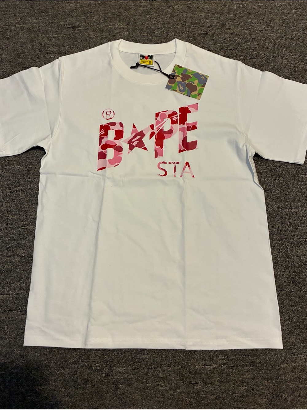 Bape White Tee with Pink Camo BAPE STA Logo
